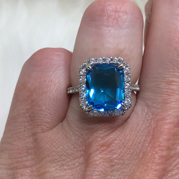 ❌ SOLD ❌ 14k white gold blue diamond ring halo - Picture 6 of 13